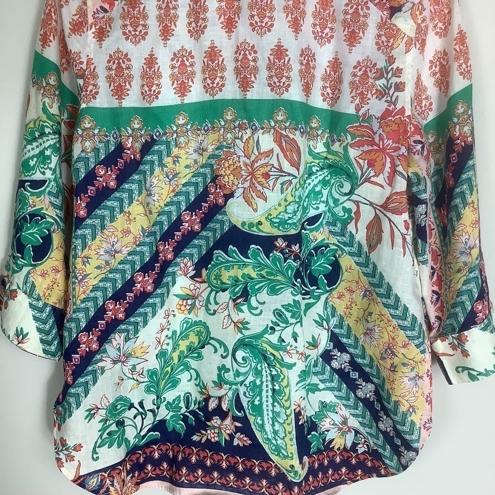 Chico's‎ No Iron Linen Paisley Shirt 3/4 Sleeves - Picture 12 of 16